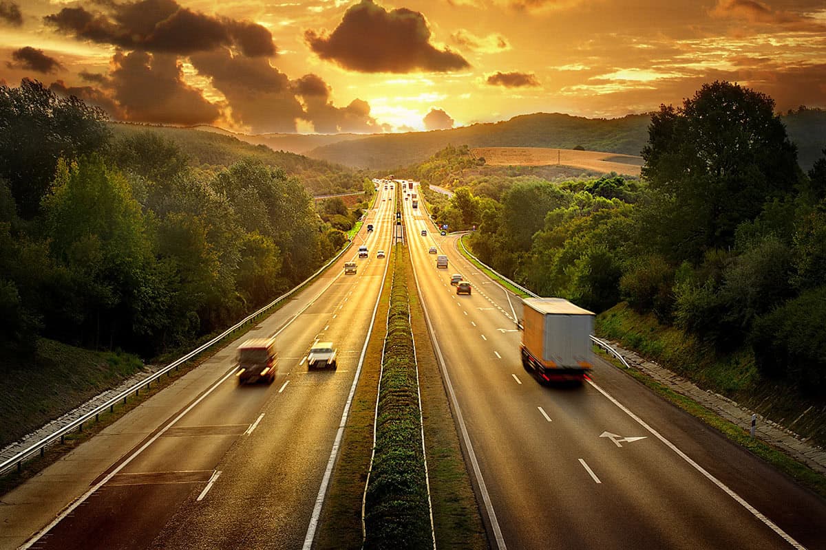 Road Sunset Areal photo of a highway at sunset.